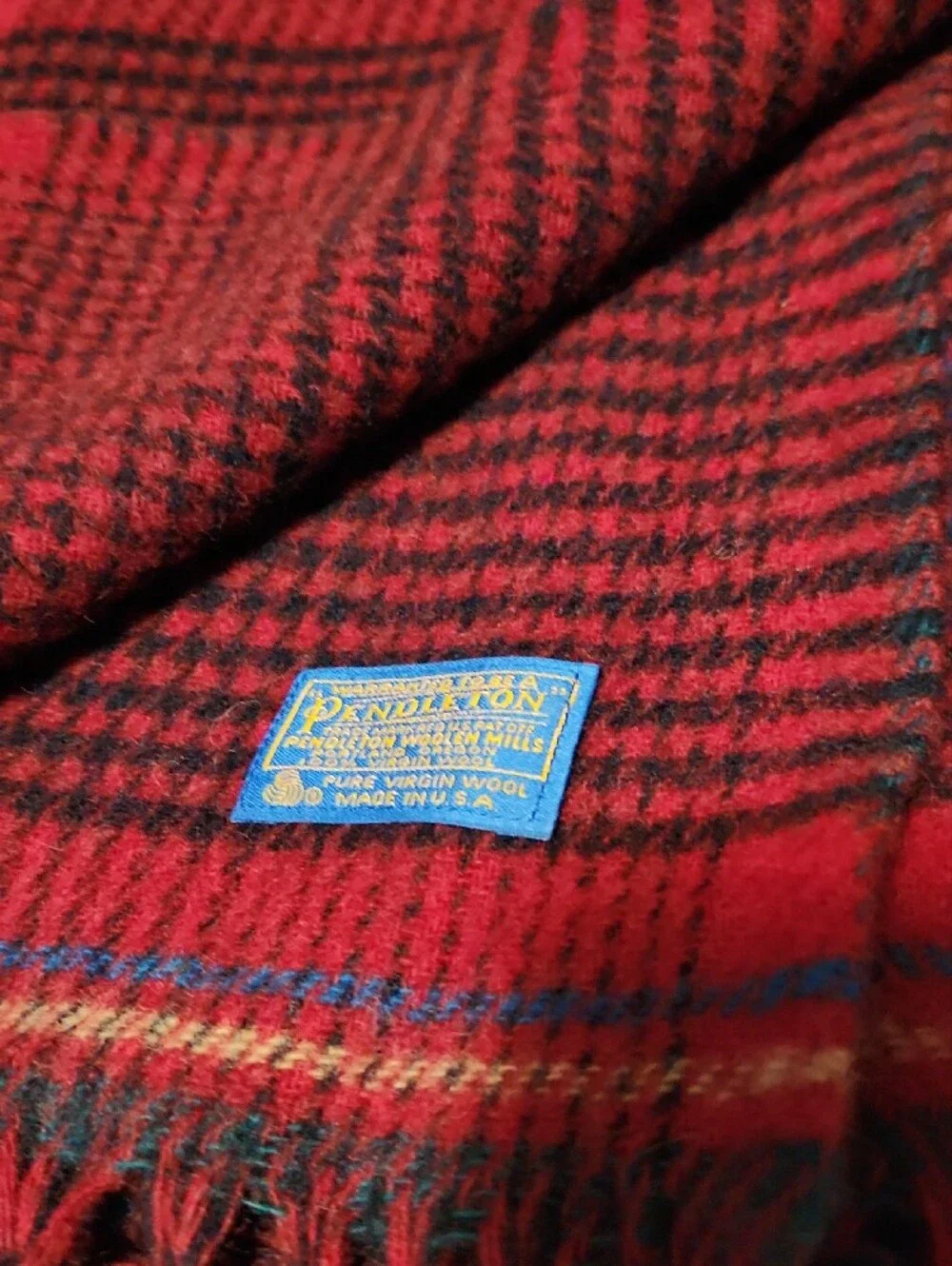 Pendleton Red Plaid Fringe Throw 100% Wool Blanket